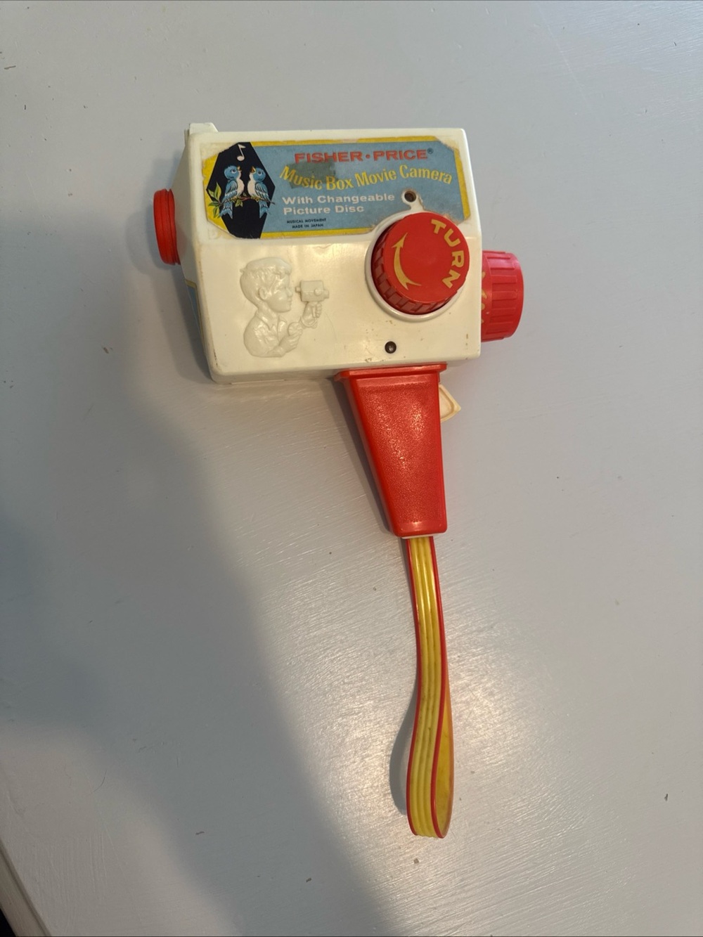 Vintage Fisher-Price Music Box Movie Camera - White & Red - WORKS!